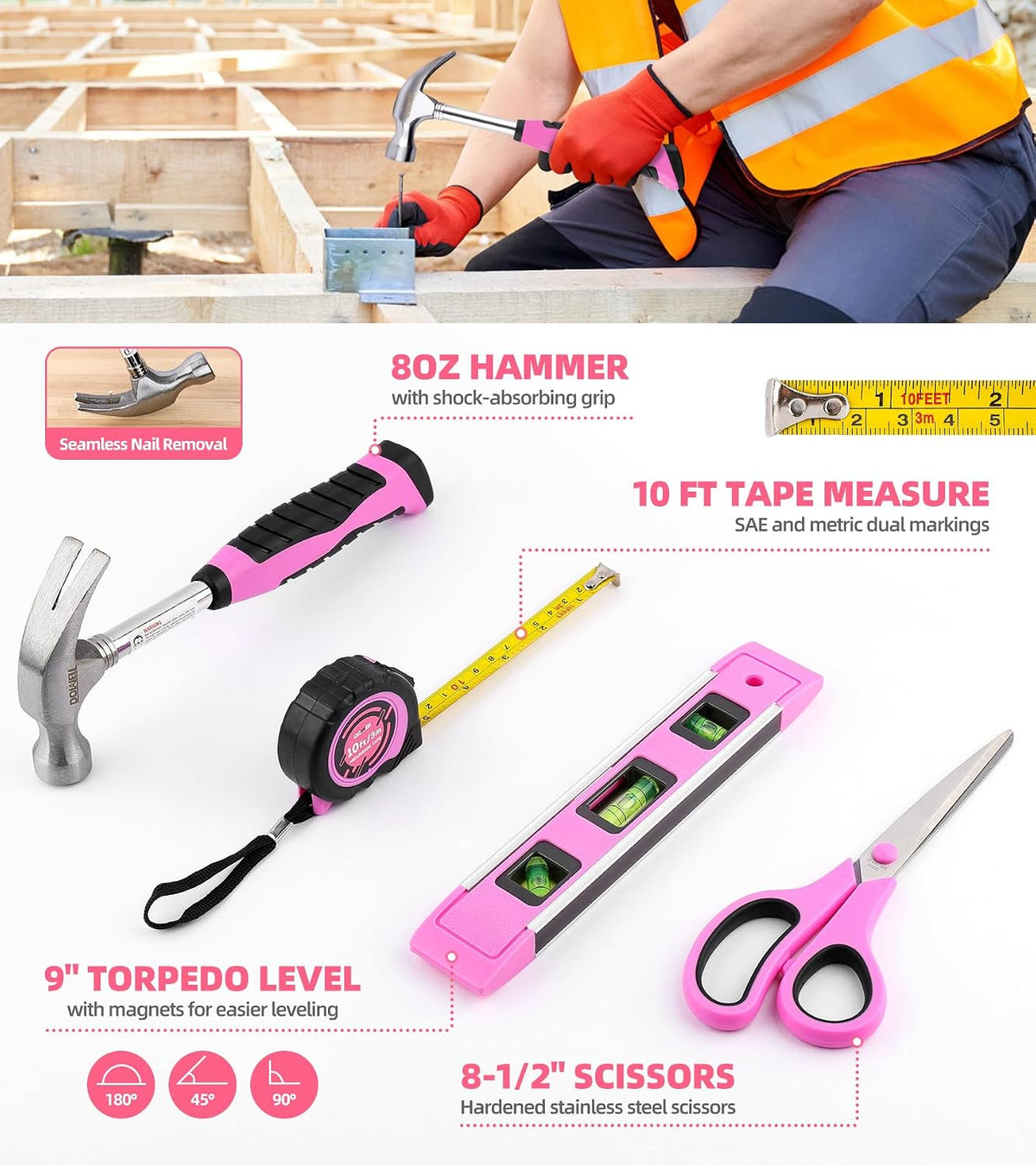 123-Piece Pink Home Repair Tool Kit for Women & Girls