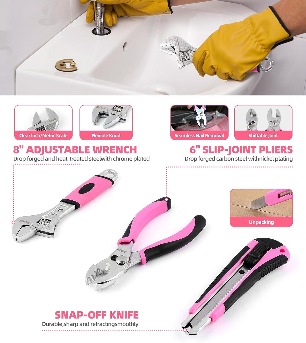 123-Piece Pink Home Repair Tool Kit for Women & Girls