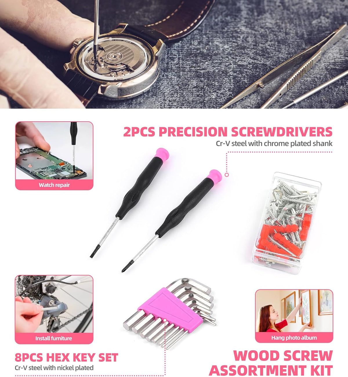123-Piece Pink Home Repair Tool Kit for Women & Girls