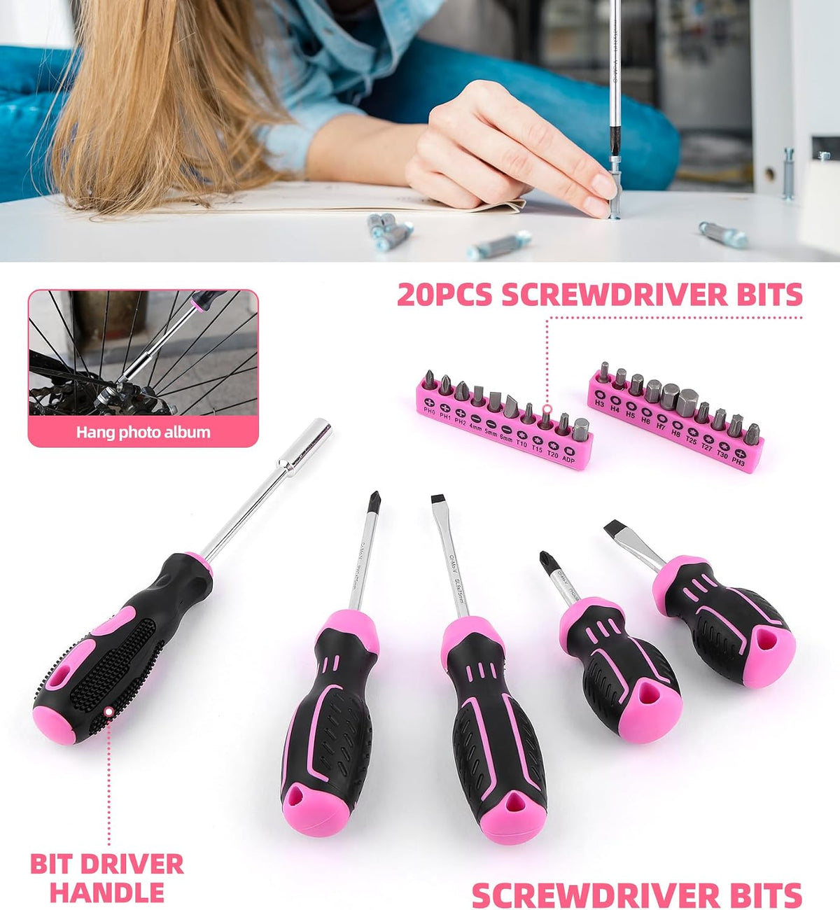 123-Piece Pink Home Repair Tool Kit for Women & Girls