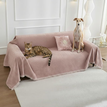 Couch Cover Blanket - Thick Chenille Sofa Cover Protector for Large Couch, Washable Slip Sofa Throw for Dogs, Pets, Cats, Chairs, Cushions & Sectional Seats (71 x 150, Light Pink)