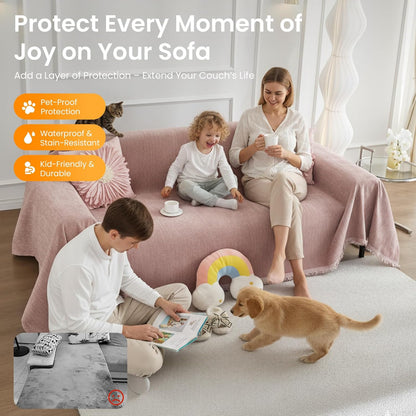 Couch Cover Blanket - Thick Chenille Sofa Cover Protector for Large Couch, Washable Slip Sofa Throw for Dogs, Pets, Cats, Chairs, Cushions & Sectional Seats (71 x 150, Light Pink)