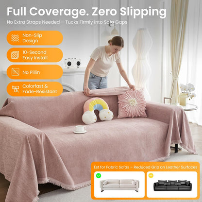 Couch Cover Blanket - Thick Chenille Sofa Cover Protector for Large Couch, Washable Slip Sofa Throw for Dogs, Pets, Cats, Chairs, Cushions & Sectional Seats (71 x 150, Light Pink)