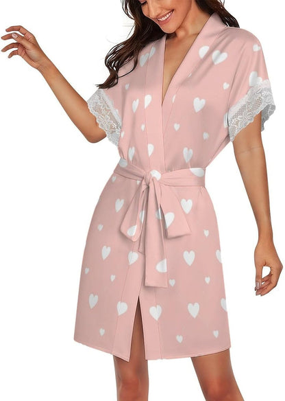 Red Pink Hearts Womens Robe Valentines Bath Robe Sexy Robes for Women