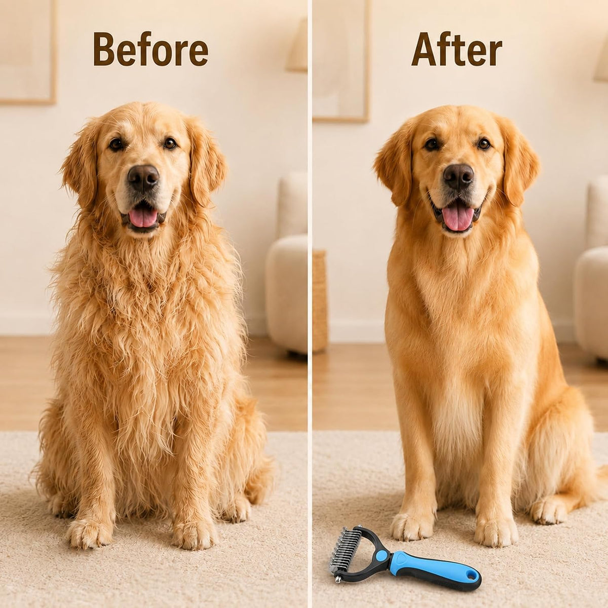 Deshedding Brush for Dogs and Cats,Undercoat Rake Pet Brush for Long Hair,Professional Deshedding Tool, Ideal For Medium Or Long Haired BreedsGrooming Tool for Thick Coats (Blue+Pink)