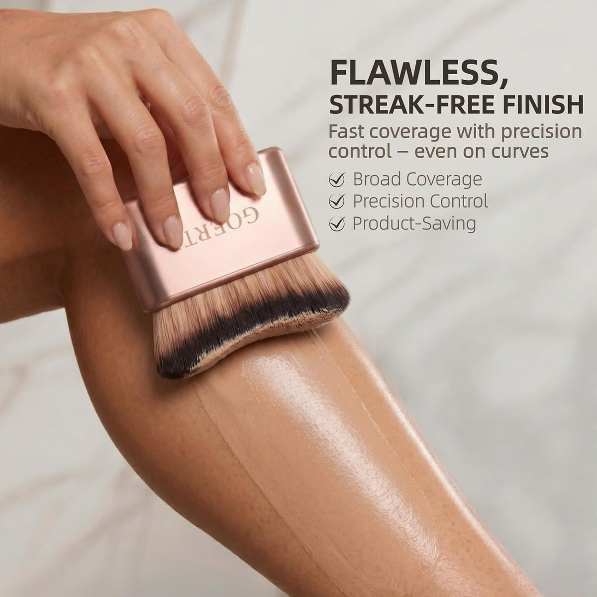 Premium Body Makeup Brush - Streak-Free Self Tanner Applicator & Kabuki Blending Brush for Sunless Tanning, Leg Makeup, Foundation, Bronzer & Body Shimmer | Ultra-Soft Dense Vegan Beauty Tool