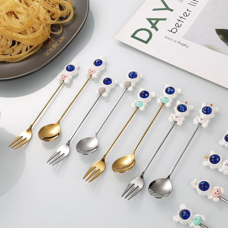 Silverware Set, 1/4/6/8pcs Creative Stainless Steel Spoon Dessert Spoon Cartoon Coffee Spoon Wedding Souvenir Tableware, Home Flatware Set(Pink,4 Pieces)