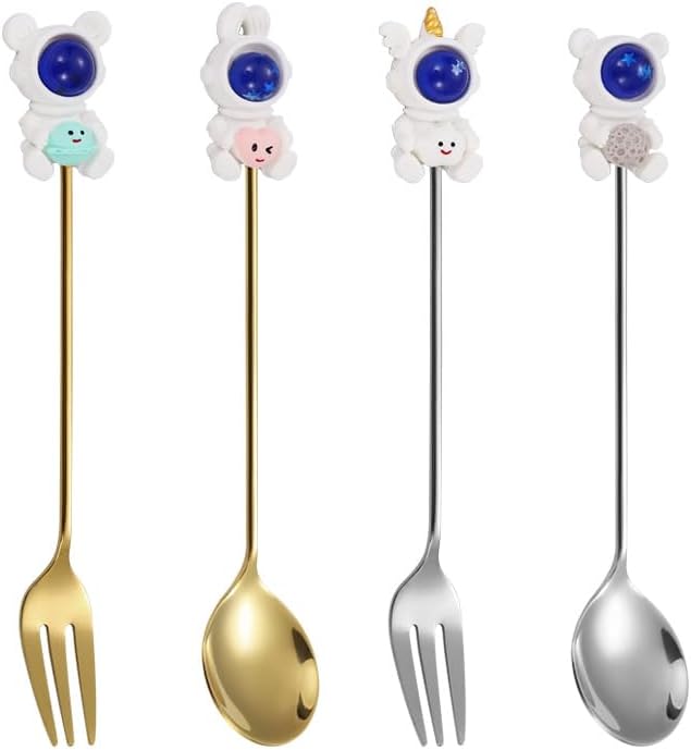 Silverware Set, 1/4/6/8pcs Creative Stainless Steel Spoon Dessert Spoon Cartoon Coffee Spoon Wedding Souvenir Tableware, Home Flatware Set(Pink,4 Pieces)