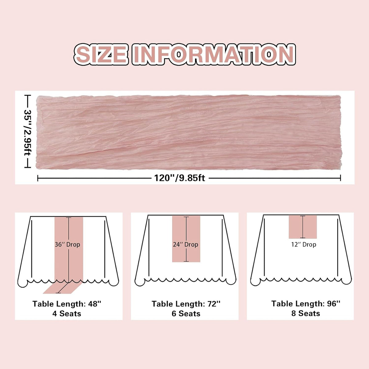 Table Runner Cheesecloth 3pcs Dusty Pink Table Runners 120 inches Thanksgiving Decorations Boho Rustic 10FT Cheese Cloth Runner for Wedding Birthday Party Baby Shower Home Decor