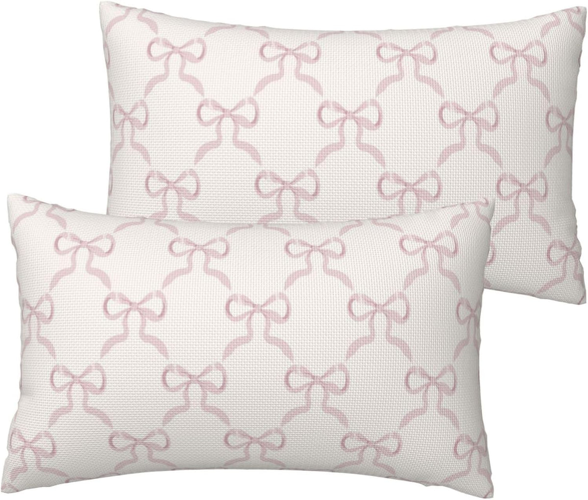 Pink Bow Pillow Covers Cream Ribbon Bow Decorative Throw Pillows Covers 12x20 Inch Set of 2 Bowknot Lumbar Pillow Cover Cushion Cover for Couch Sofa Bedroom
