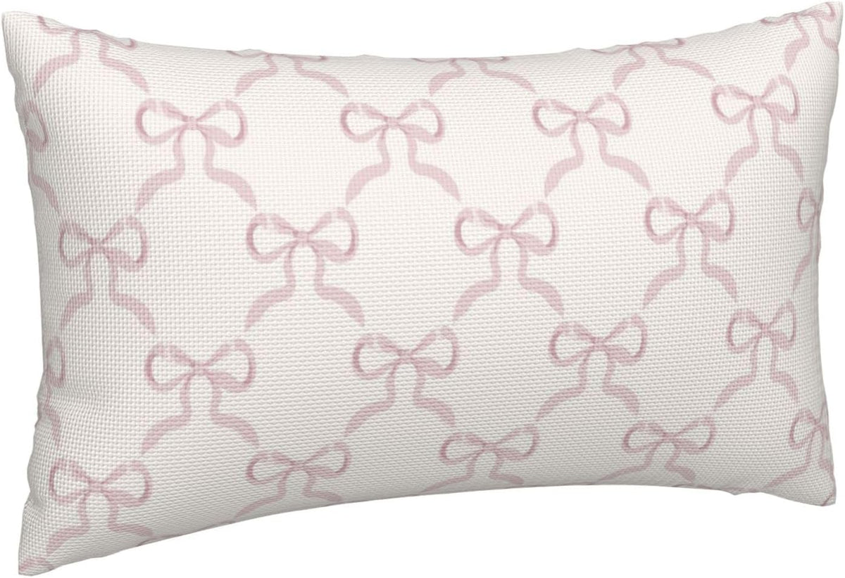 Pink Bow Pillow Covers Cream Ribbon Bow Decorative Throw Pillows Covers 12x20 Inch Set of 2 Bowknot Lumbar Pillow Cover Cushion Cover for Couch Sofa Bedroom