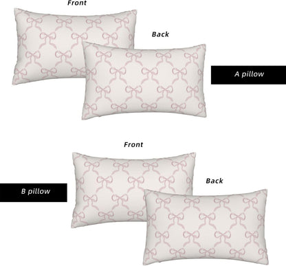 Pink Bow Pillow Covers Cream Ribbon Bow Decorative Throw Pillows Covers 12x20 Inch Set of 2 Bowknot Lumbar Pillow Cover Cushion Cover for Couch Sofa Bedroom