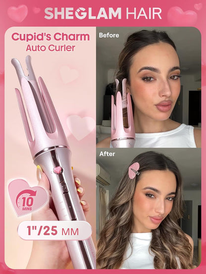 Pink Curling Iron Automatic Gift for Woman (Pink, 1 inch)