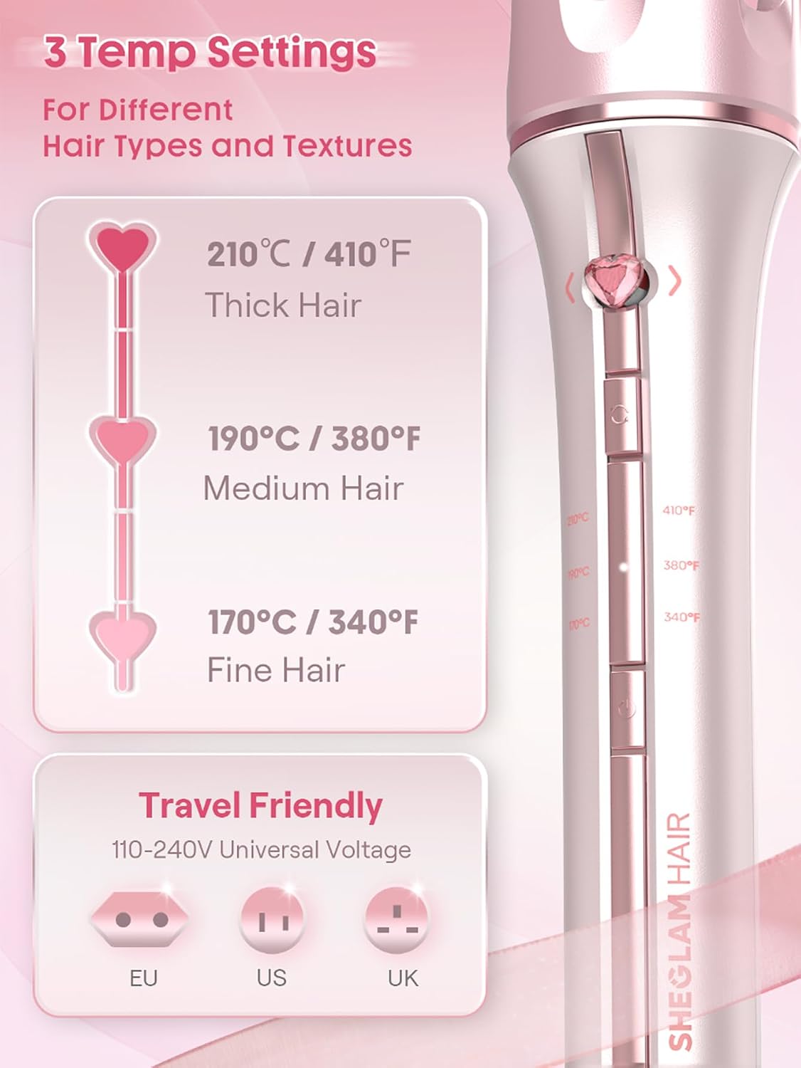 Pink Curling Iron Automatic Gift for Woman (Pink, 1 inch)