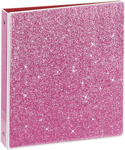 3 Ring Binder, Glitter 1 Inch Organizer (10.5'' x 11.5'') Holds 8.5'' x 11''Letter Size 300 Pages, Waterproof Durable View Binder, 1 Pack, Pink