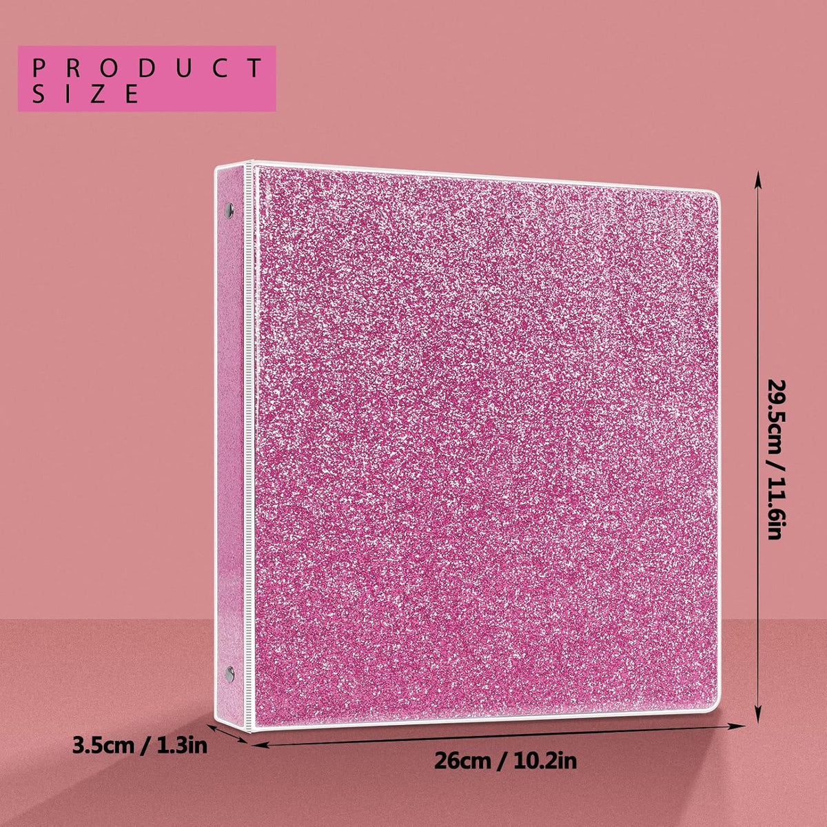 3 Ring Binder, Glitter 1 Inch Organizer (10.5'' x 11.5'') Holds 8.5'' x 11''Letter Size 300 Pages, Waterproof Durable View Binder, 1 Pack, Pink