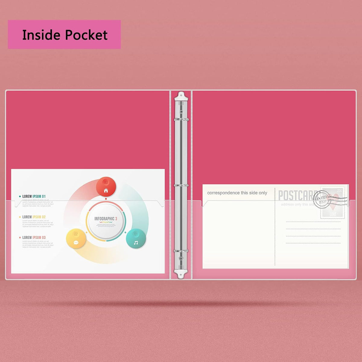 3 Ring Binder, Glitter 1 Inch Organizer (10.5'' x 11.5'') Holds 8.5'' x 11''Letter Size 300 Pages, Waterproof Durable View Binder, 1 Pack, Pink