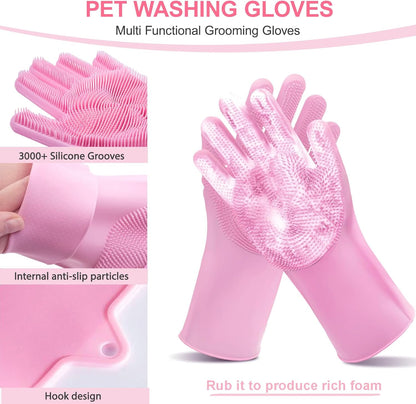 2 Piece Pink Pet Bath Supplies with Dog Washing Gloves and Dog Bath Scrubber