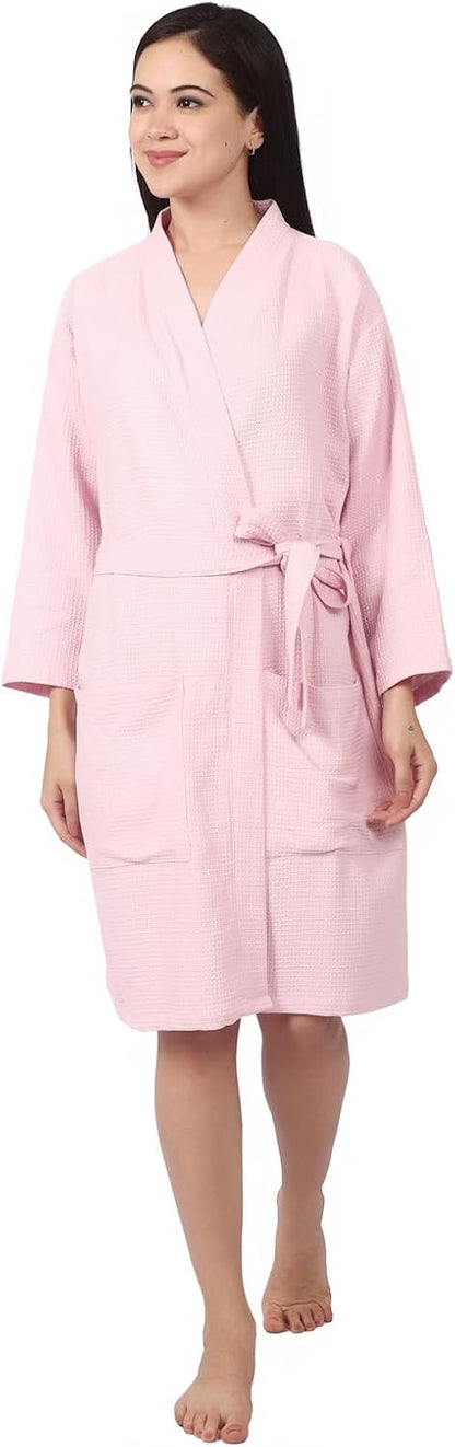 Women's Waffle Bathrobe – 100% Cotton, Lightweight & Absorbent, Spa Robe, Hotel & Lounge Robe