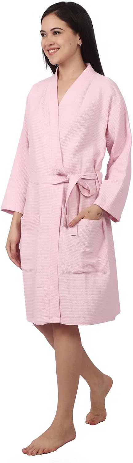 Women's Waffle Bathrobe – 100% Cotton, Lightweight & Absorbent, Spa Robe, Hotel & Lounge Robe