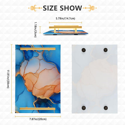 Marble Royal Blue Peach Decorative Carrying Tray with Handles Trays for Eating On for Jewelry Perfume for Farmhouse Serving bandeja para mesa de sala