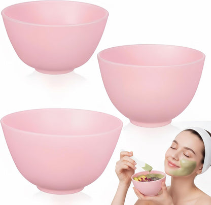 Silicone Mixing Bowls for Face Mask: 3 Sizes Pink Plastic Facial Mud Bowls Set Reusable Stackable Esthetician Tool for Women Home Salon Spa Face Skincare