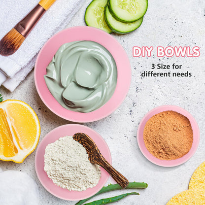Silicone Mixing Bowls for Face Mask: 3 Sizes Pink Plastic Facial Mud Bowls Set Reusable Stackable Esthetician Tool for Women Home Salon Spa Face Skincare