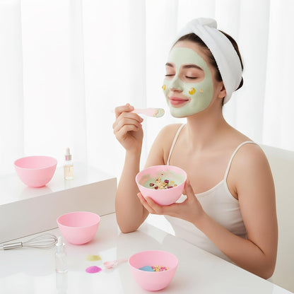 Silicone Mixing Bowls for Face Mask: 3 Sizes Pink Plastic Facial Mud Bowls Set Reusable Stackable Esthetician Tool for Women Home Salon Spa Face Skincare