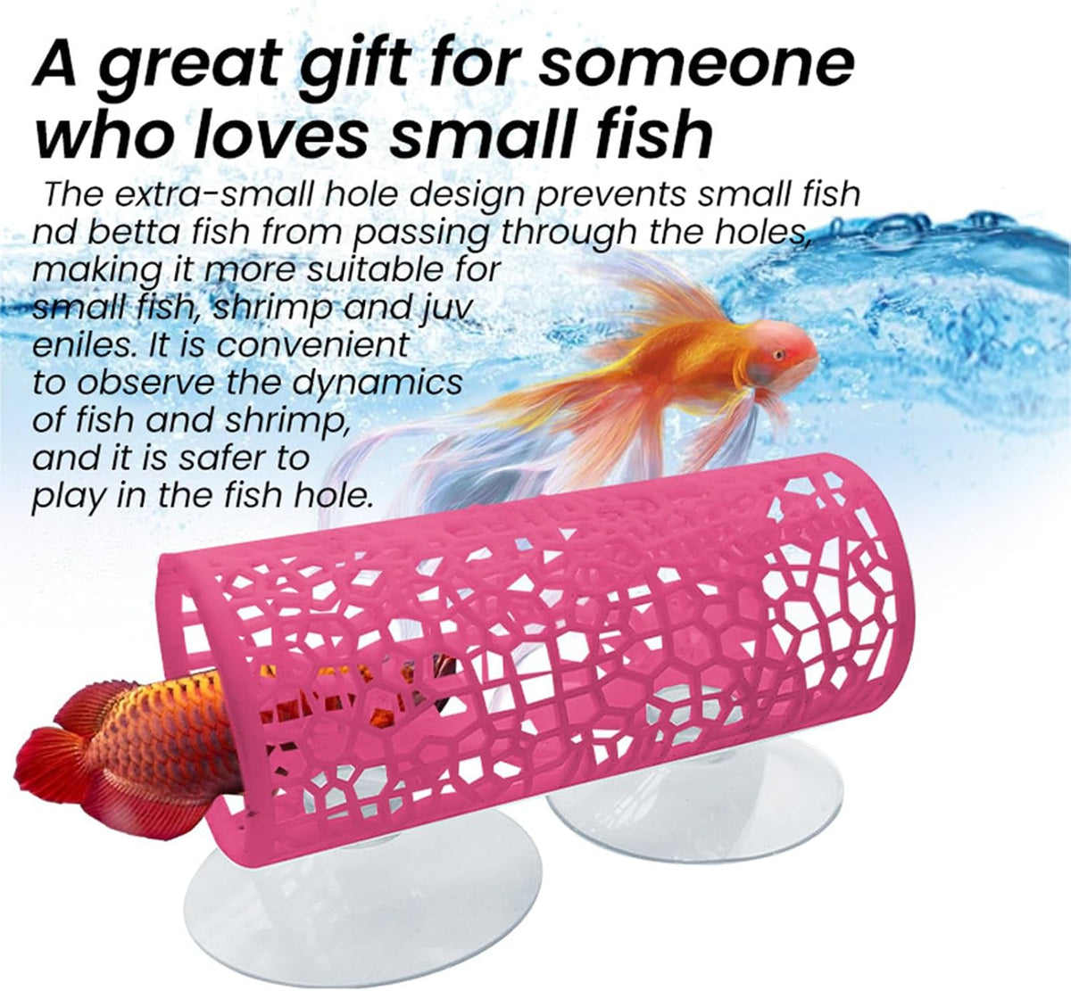 Vibrant Pink Betta Fish Tunnel Cave - Decorative Hollow-Out Aquarium Hideout Ornament for Freshwater Fish Tanks, Perfect for Betta Fish to Play, Explore and Rest in Stylish Aquatic Decor