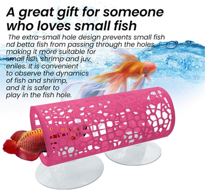 Vibrant Pink Betta Fish Tunnel Cave - Decorative Hollow-Out Aquarium Hideout Ornament for Freshwater Fish Tanks, Perfect for Betta Fish to Play, Explore and Rest in Stylish Aquatic Decor