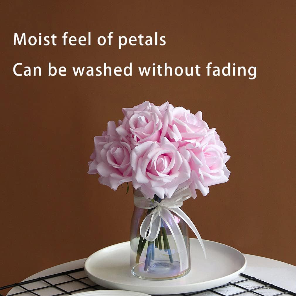 Artificial Roses Single Stem 10pcs Fake Silk Flower Arrangement Bouquet for Home Party Wedding Decoration(Light Pink)