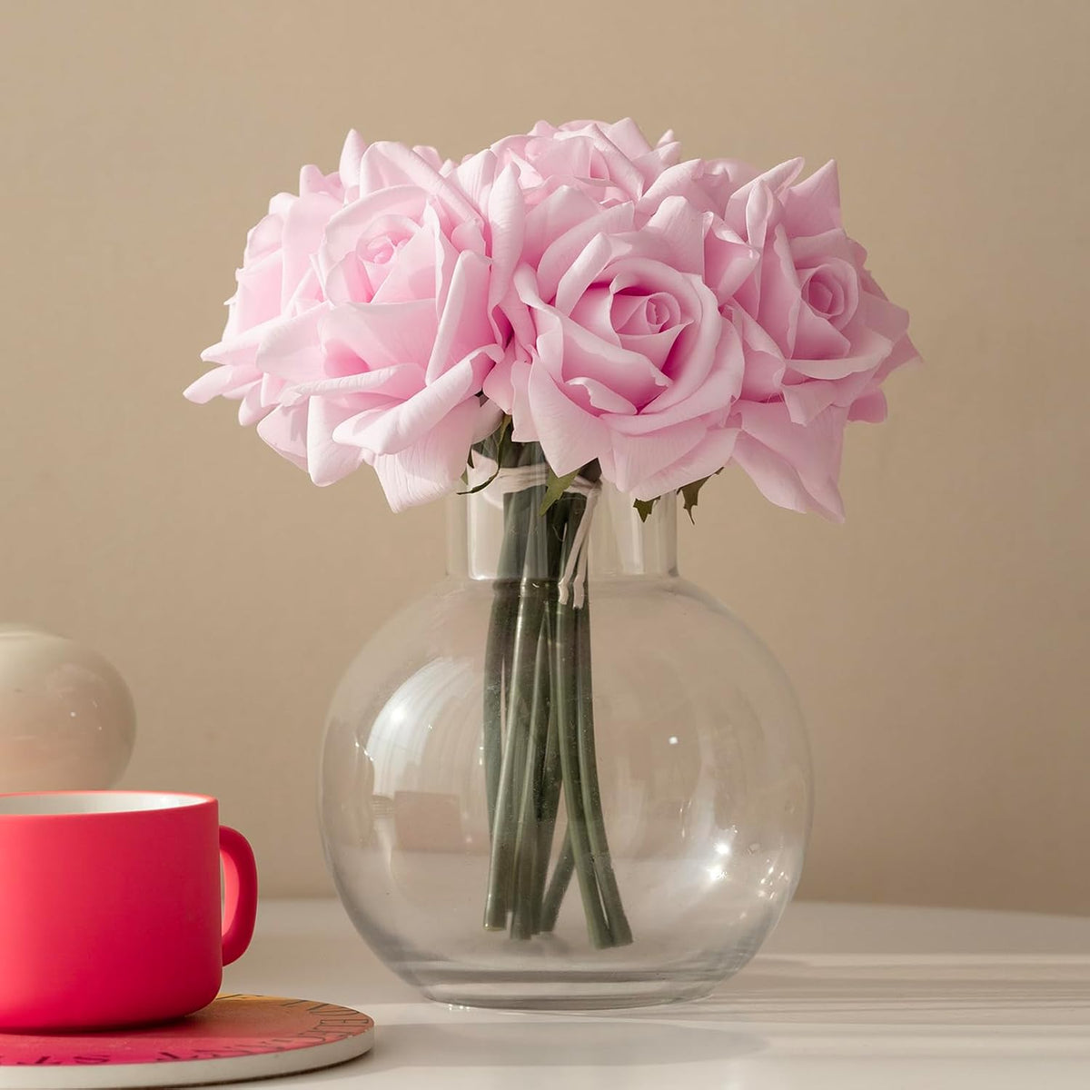 Artificial Roses Single Stem 10pcs Fake Silk Flower Arrangement Bouquet for Home Party Wedding Decoration(Light Pink)