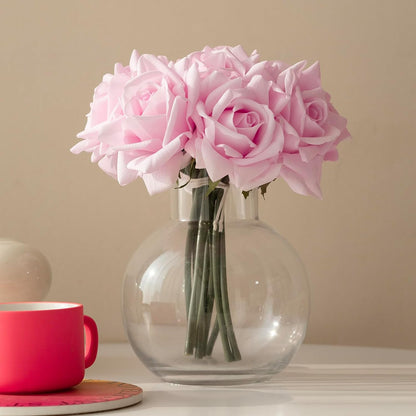 Artificial Roses Single Stem 10pcs Fake Silk Flower Arrangement Bouquet for Home Party Wedding Decoration(Light Pink)