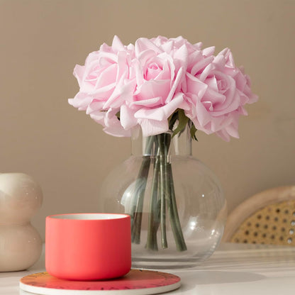 Artificial Roses Single Stem 10pcs Fake Silk Flower Arrangement Bouquet for Home Party Wedding Decoration(Light Pink)