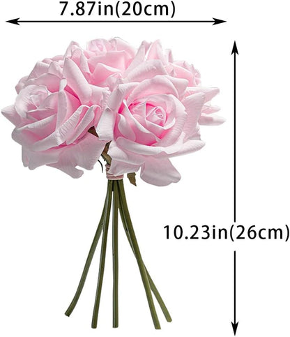 Artificial Roses Single Stem 10pcs Fake Silk Flower Arrangement Bouquet for Home Party Wedding Decoration(Light Pink)