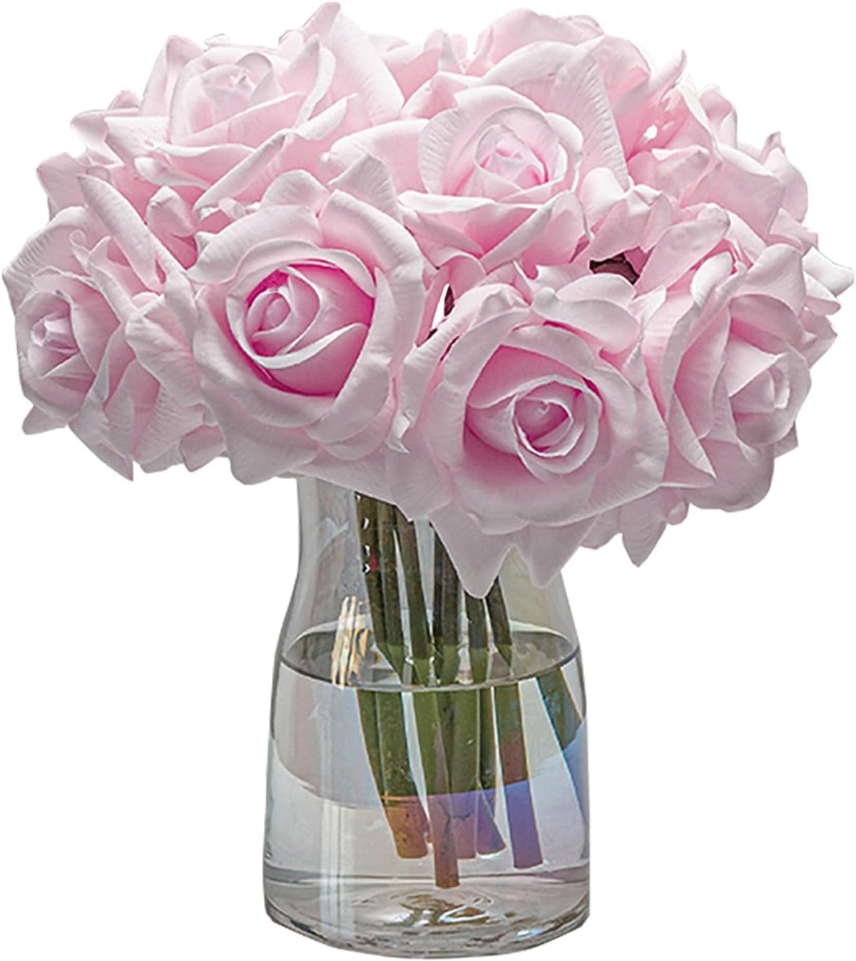 Artificial Roses Single Stem 10pcs Fake Silk Flower Arrangement Bouquet for Home Party Wedding Decoration(Light Pink)