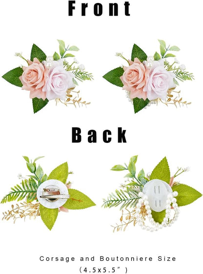 Dusty Pink Corsage and Boutonniere Set for Wedding Prom