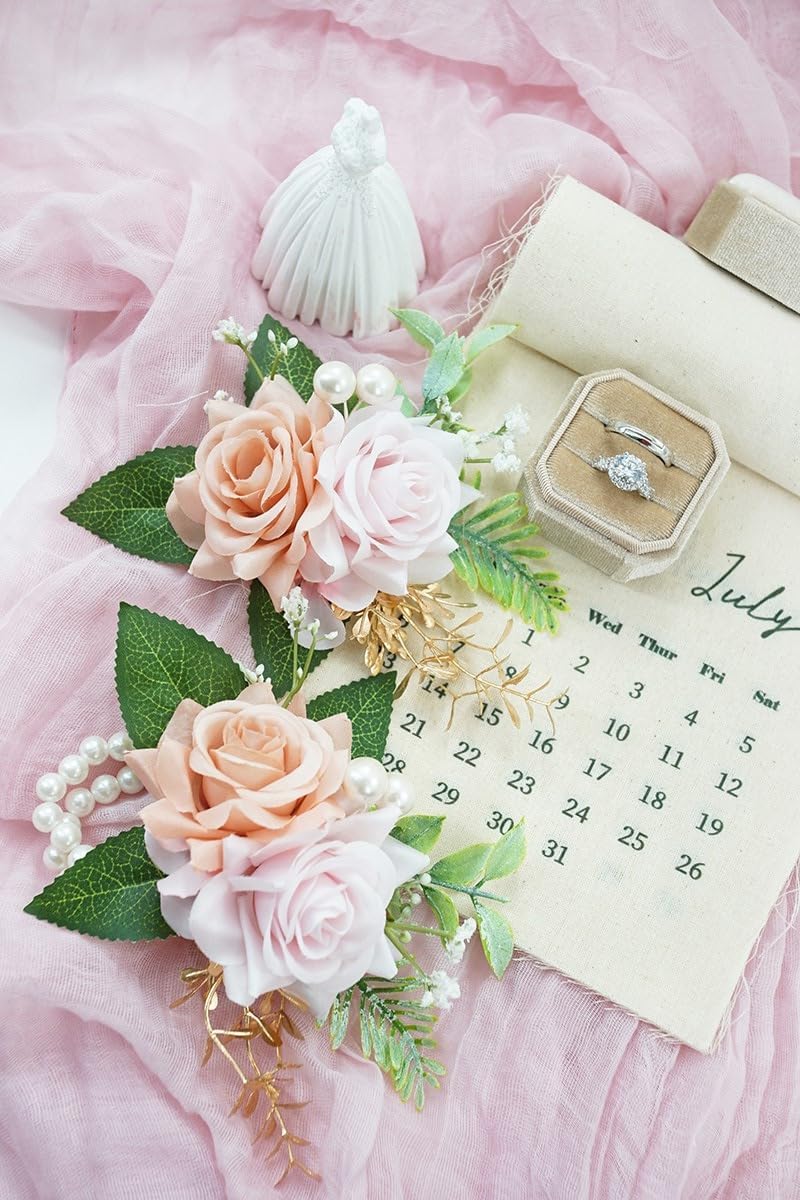 Dusty Pink Corsage and Boutonniere Set for Wedding Prom