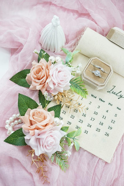 Dusty Pink Corsage and Boutonniere Set for Wedding Prom