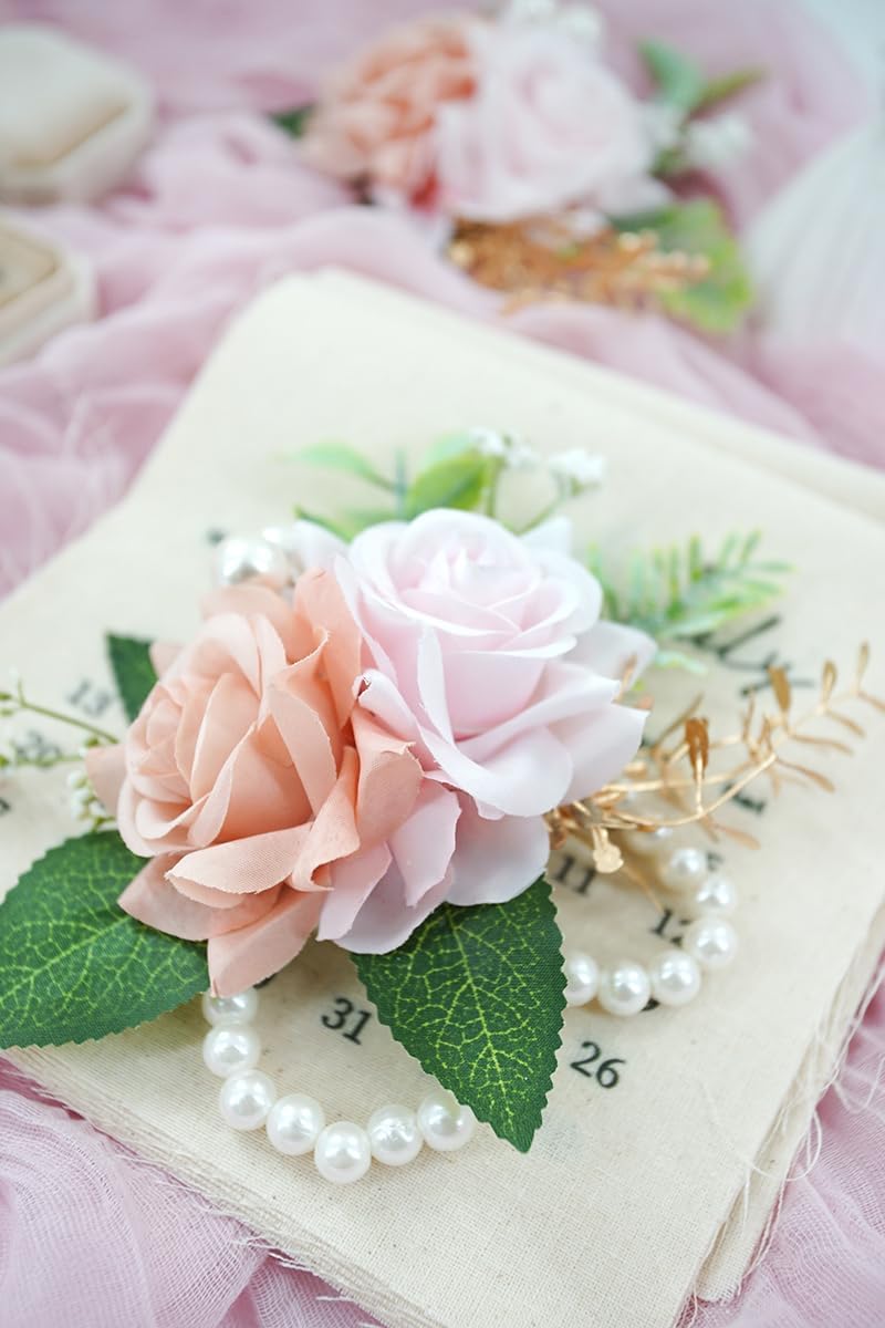 Dusty Pink Corsage and Boutonniere Set for Wedding Prom