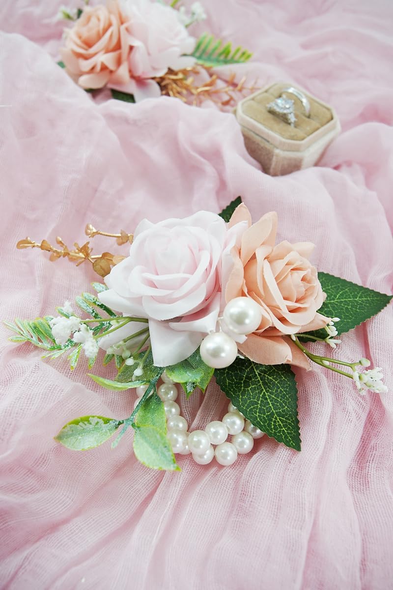 Dusty Pink Corsage and Boutonniere Set for Wedding Prom