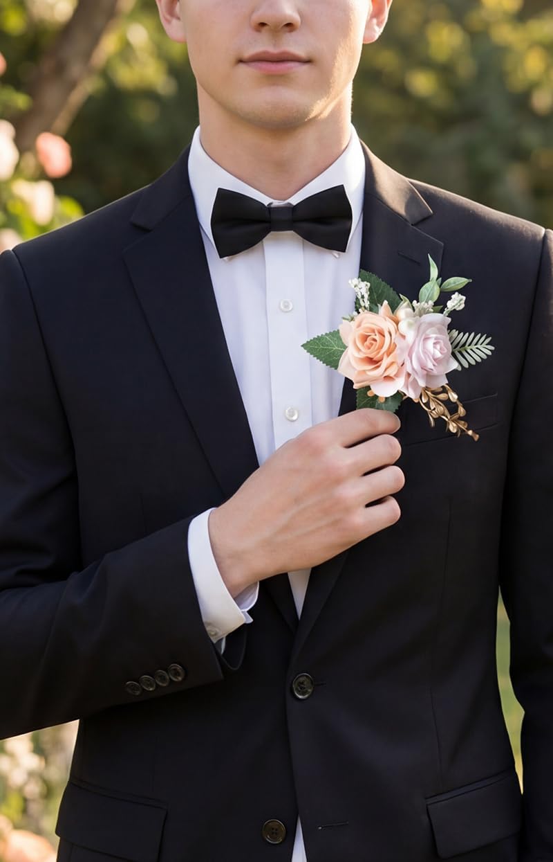 Dusty Pink Corsage and Boutonniere Set for Wedding Prom