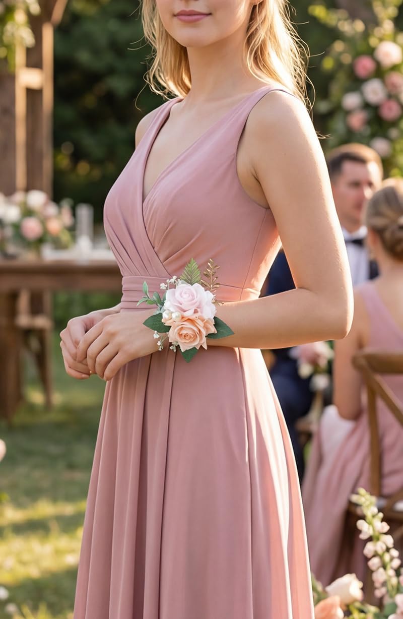 Dusty Pink Corsage and Boutonniere Set for Wedding Prom