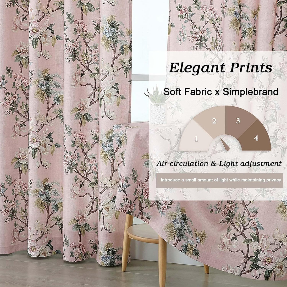 Light Pink Linen Floral Valance Curtains 14 Inch 2 Panels for Kitchen, Light Blocking Narrow Cafe Window Curtains for Basement RV Camper Windows, Farmhouse Basement Panels, 52" W x 14" L