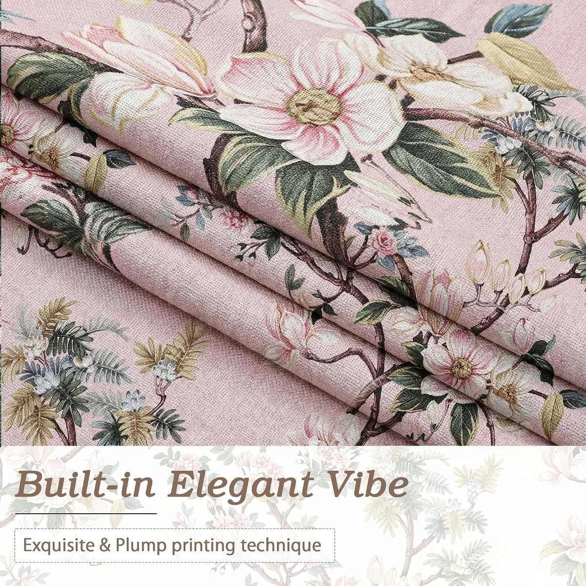 Light Pink Linen Floral Valance Curtains 14 Inch 2 Panels for Kitchen, Light Blocking Narrow Cafe Window Curtains for Basement RV Camper Windows, Farmhouse Basement Panels, 52" W x 14" L