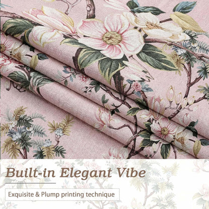 Light Pink Linen Floral Valance Curtains 14 Inch 2 Panels for Kitchen, Light Blocking Narrow Cafe Window Curtains for Basement RV Camper Windows, Farmhouse Basement Panels, 52" W x 14" L