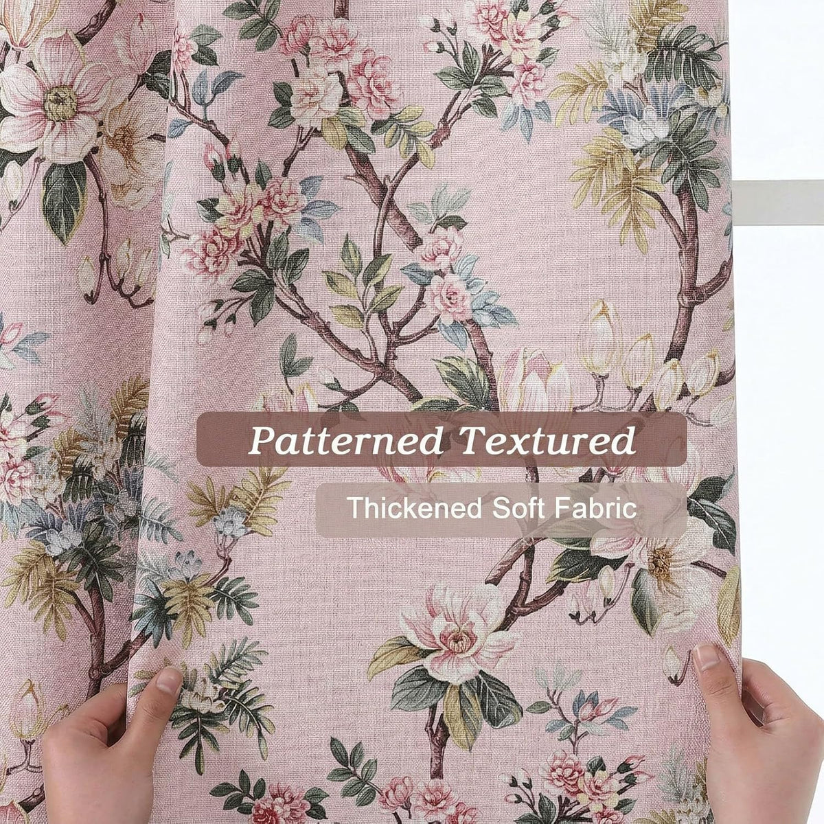 Light Pink Linen Floral Valance Curtains 14 Inch 2 Panels for Kitchen, Light Blocking Narrow Cafe Window Curtains for Basement RV Camper Windows, Farmhouse Basement Panels, 52" W x 14" L