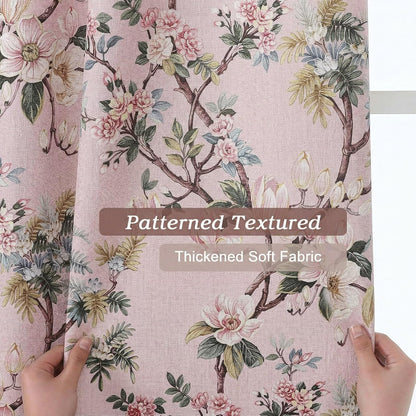 Light Pink Linen Floral Valance Curtains 14 Inch 2 Panels for Kitchen, Light Blocking Narrow Cafe Window Curtains for Basement RV Camper Windows, Farmhouse Basement Panels, 52" W x 14" L