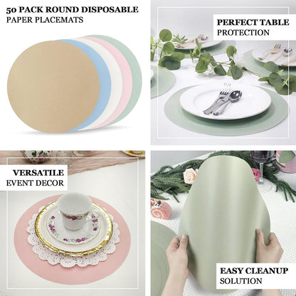 50 Pack 13 Inch Round Pink Paper Placemats – Elegant Disposable Lace Cut Table Mats for Wedding Reception Banquet Party Catering Events