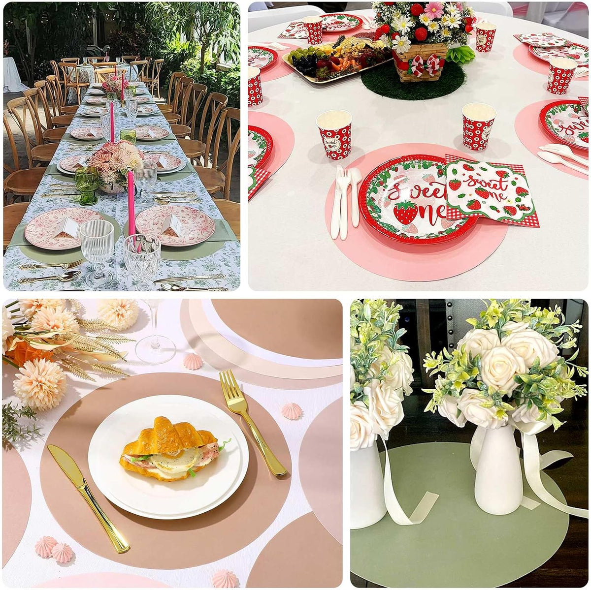 50 Pack 13 Inch Round Pink Paper Placemats – Elegant Disposable Lace Cut Table Mats for Wedding Reception Banquet Party Catering Events